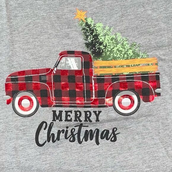 NWT Short Sleeve Merry Christmas Truck & Tree on Heather Gray Tee - Picture 1 of 2